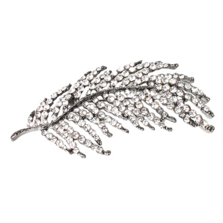 Black Rhodium Plated Feather with Clear Rhinestones - Click Image to Close